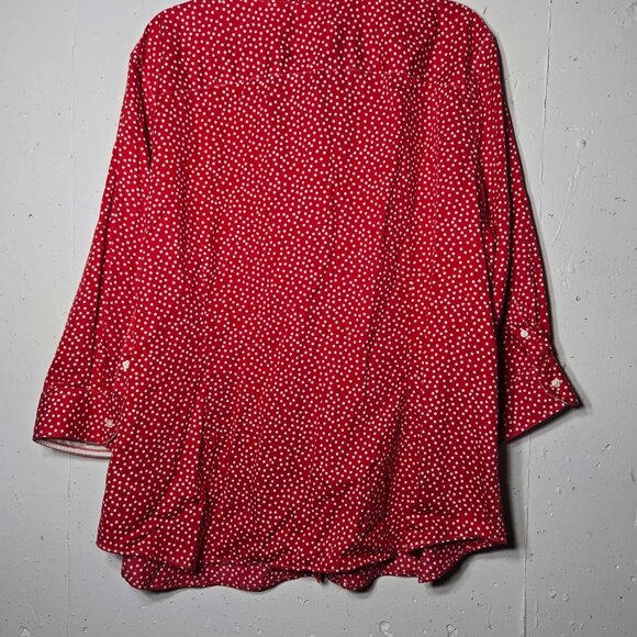 Chaps Womens No Iron Long Sleeve Button red Polka Dot Top Plus Size 3X Career - Picture 2 of 10